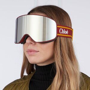Chloe CH0072S 002 Ski Mask Burgundy/Yellow Shield Frame, Violet Lenses